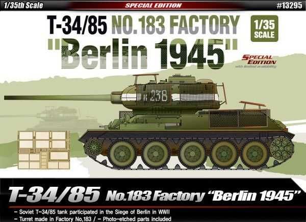 Model Kit tank 13295 - T-34/85 No.183 Factory "Berlin 1945" (1:35) Academy