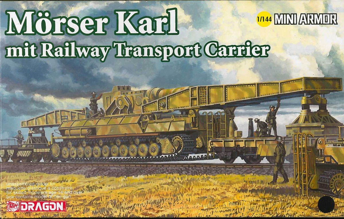 Model Kit military 14132 - Morser Karl mit Railway Transporter Carrier (1:144) Dragon