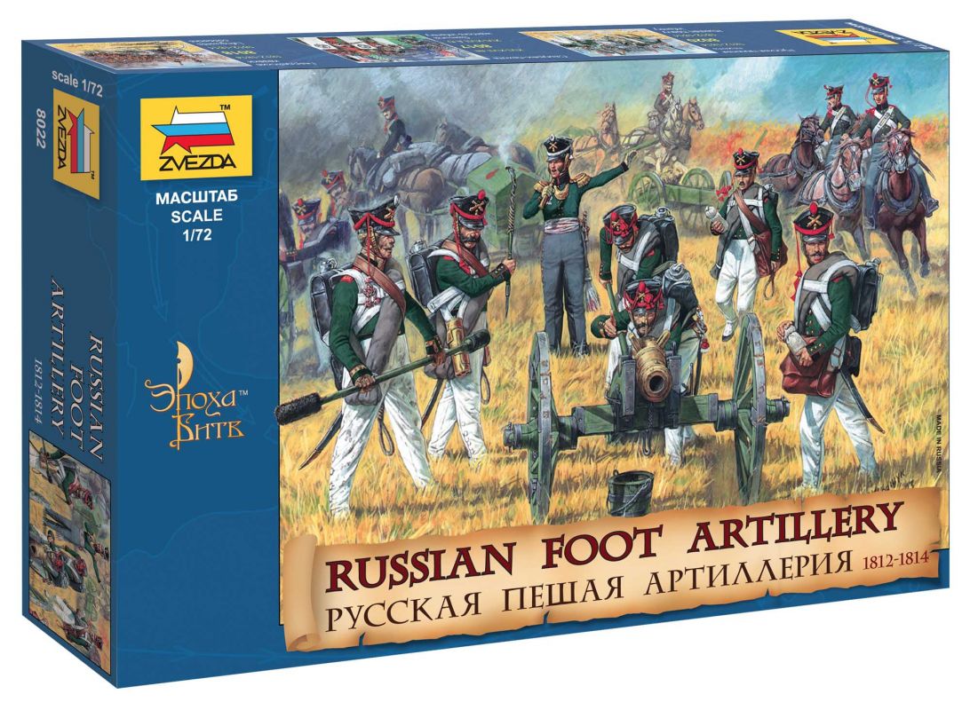 Wargames (AoB) figurky 8022 - Russian Foot Artillery 1812-1814 (1:72) Zvezda