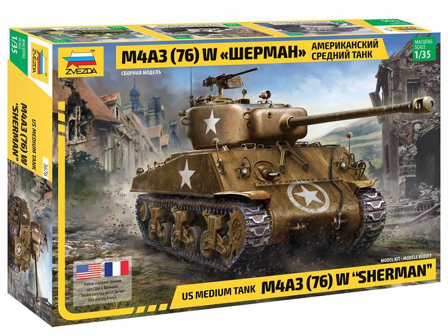 Model Kit tank 3676 - M4 A3 (76mm) Sherman Tank (1:35) Zvezda