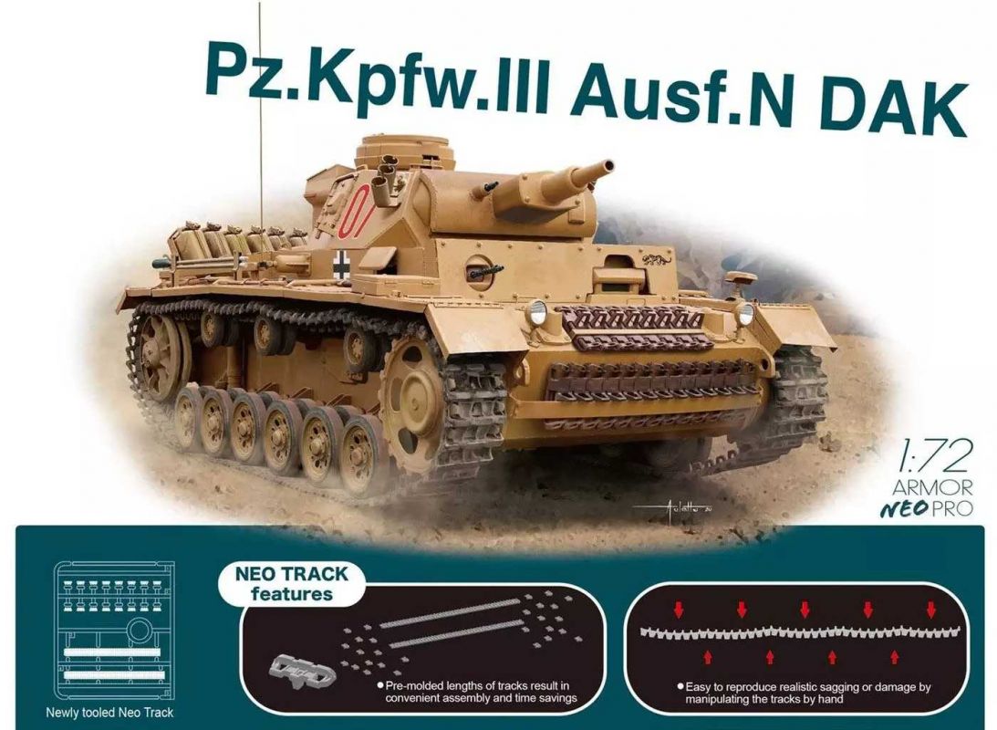Model Kit tank 7634 - Pz.Kpfw.III Ausf.N DAK w/Neo Track (1:72) Dragon