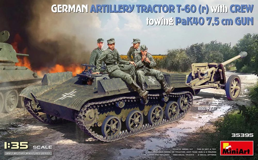 German Art. Tractor T-60(r)&crew towing PaK40 Mini Art