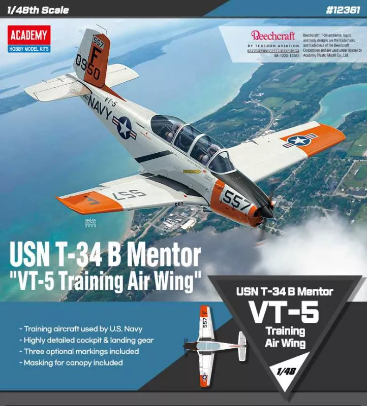 Model Kit letadlo 12361 - USN T-34B Mentor "VT-5 Training Air Wing" (1:48)