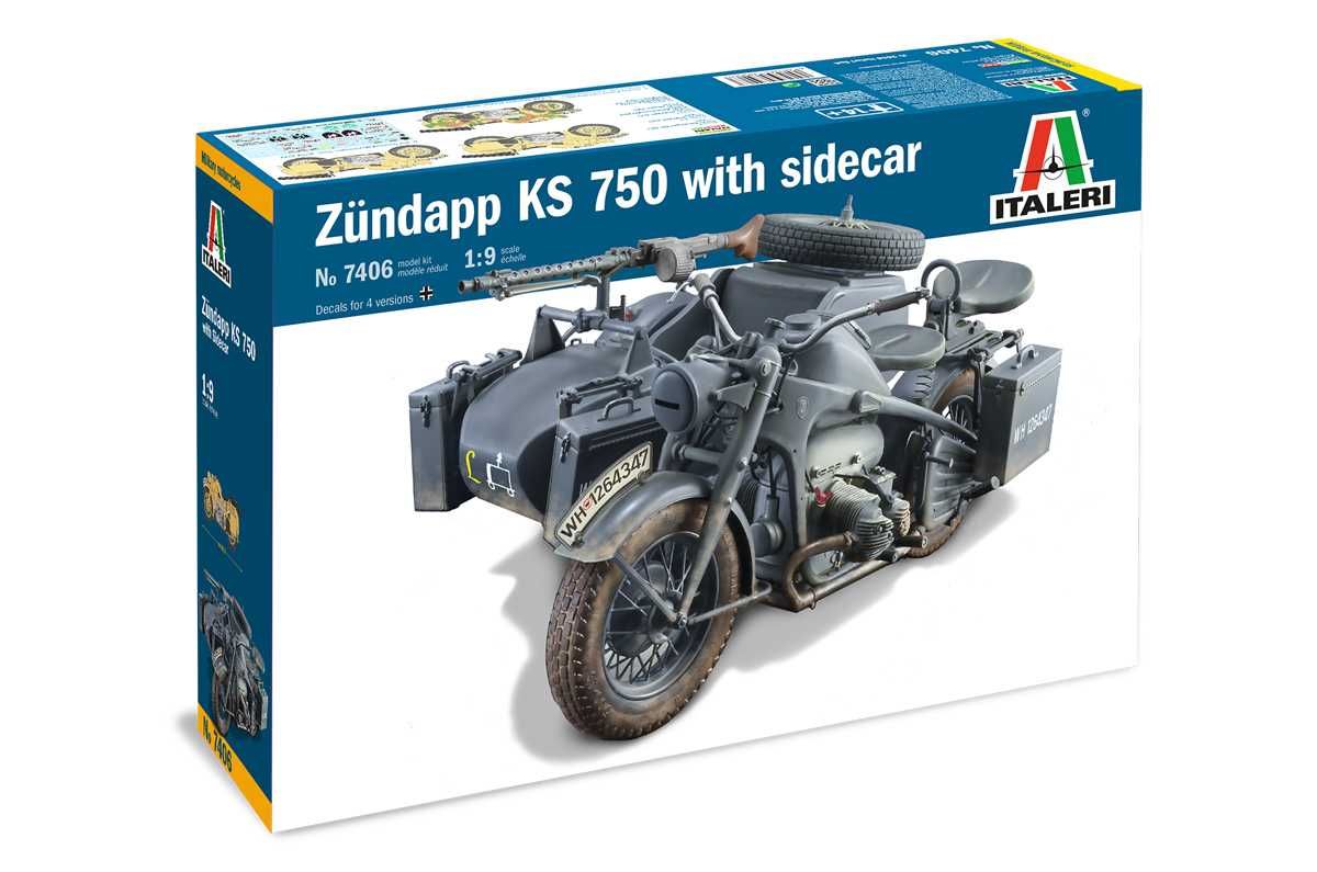 Model Kit military 7406 - Zundapp KS 750 with sidecar (1:9) Italeri
